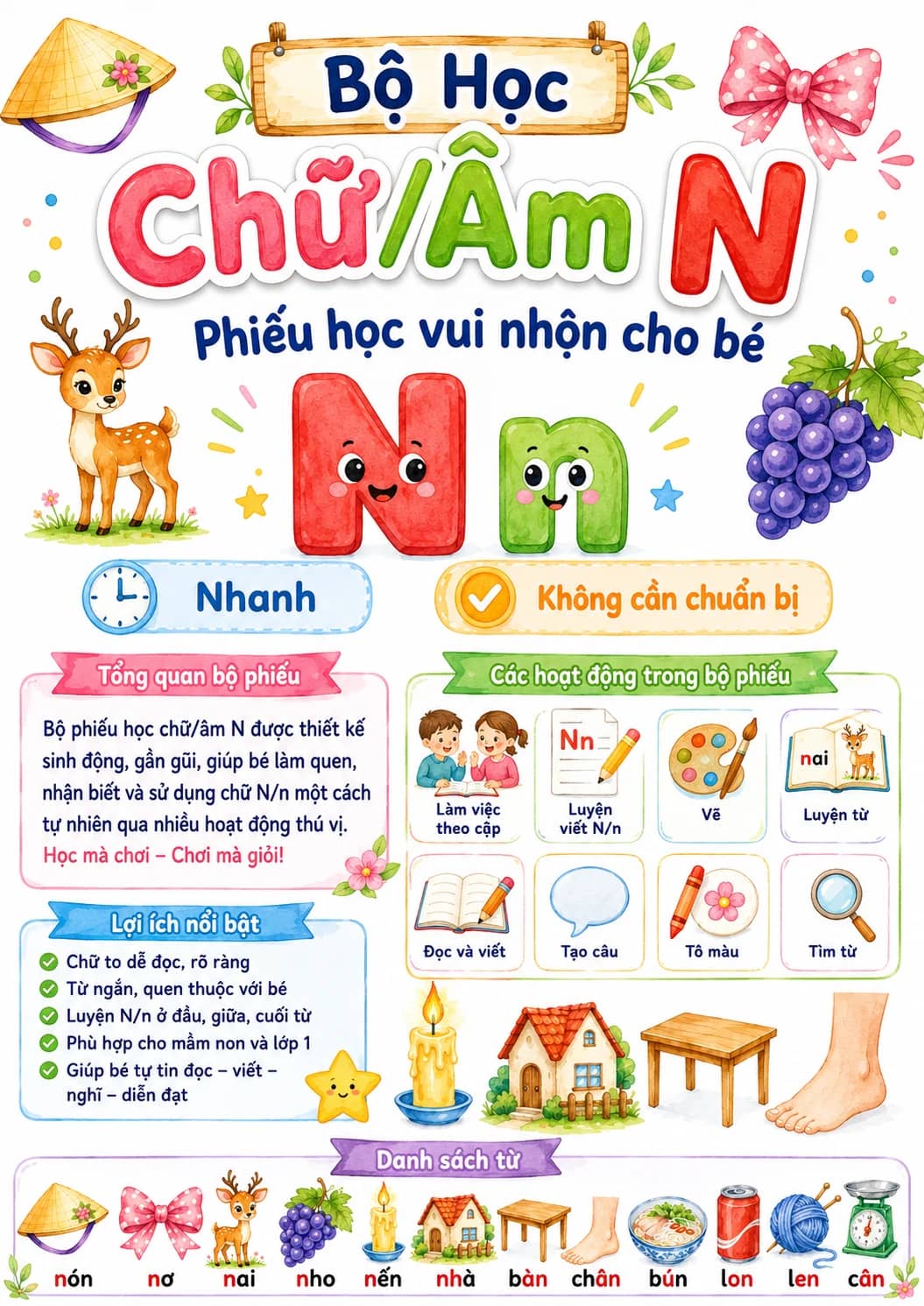Vietnamese Letter N Phonics Worksheets Pack printable worksheet pack preview from KiwiBee