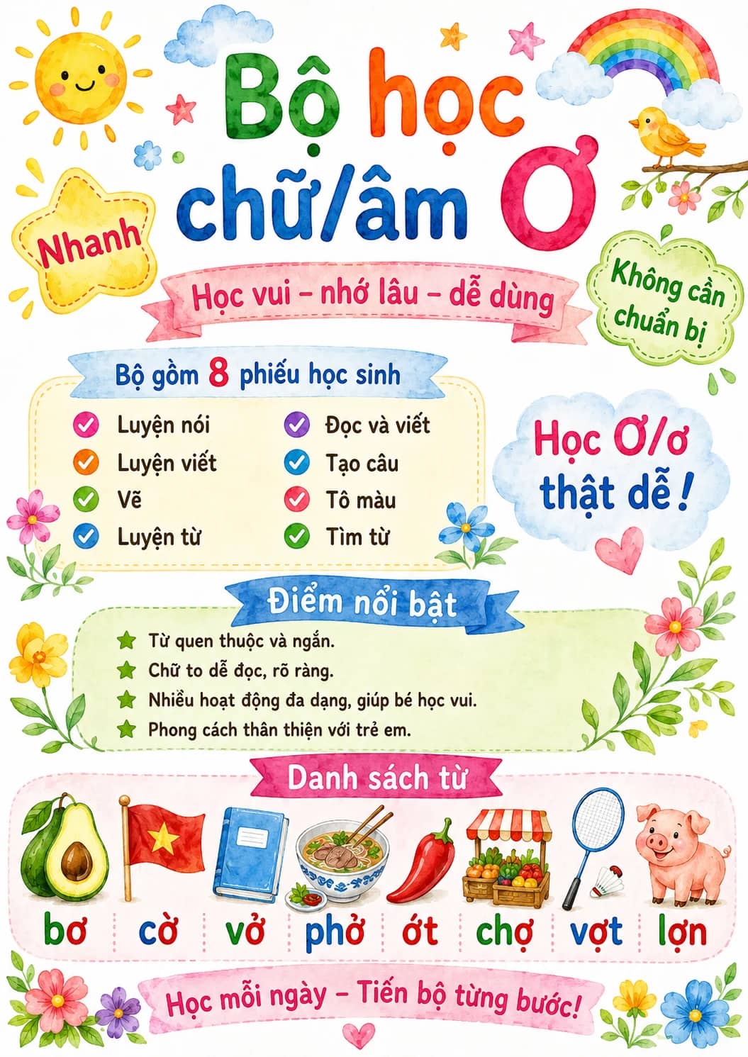 Vietnamese Letter O Horn Phonics Worksheets Pack printable worksheet pack preview from KiwiBee