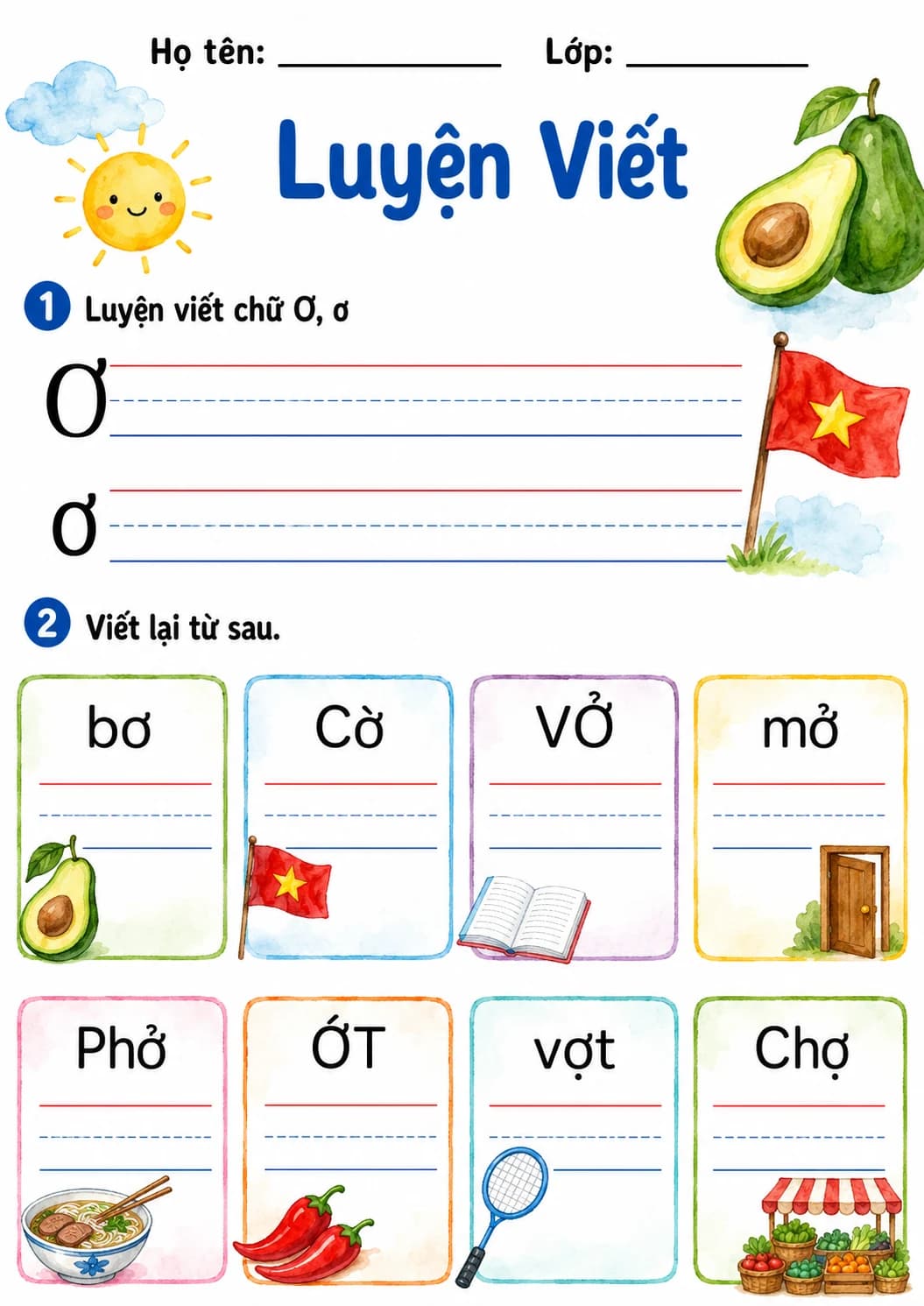 Vietnamese Letter O Horn Phonics Worksheets Pack page 4 printable worksheet preview