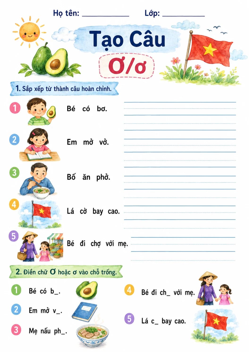 Vietnamese Letter O Horn Phonics Worksheets Pack page 6 printable worksheet preview
