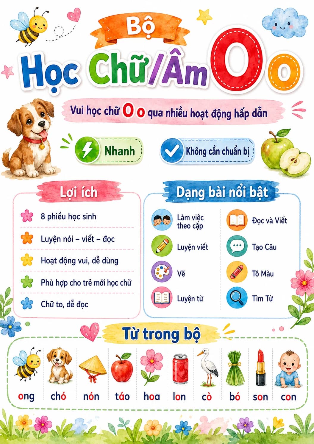 Vietnamese Letter O Phonics Worksheets Pack printable worksheet pack preview from KiwiBee