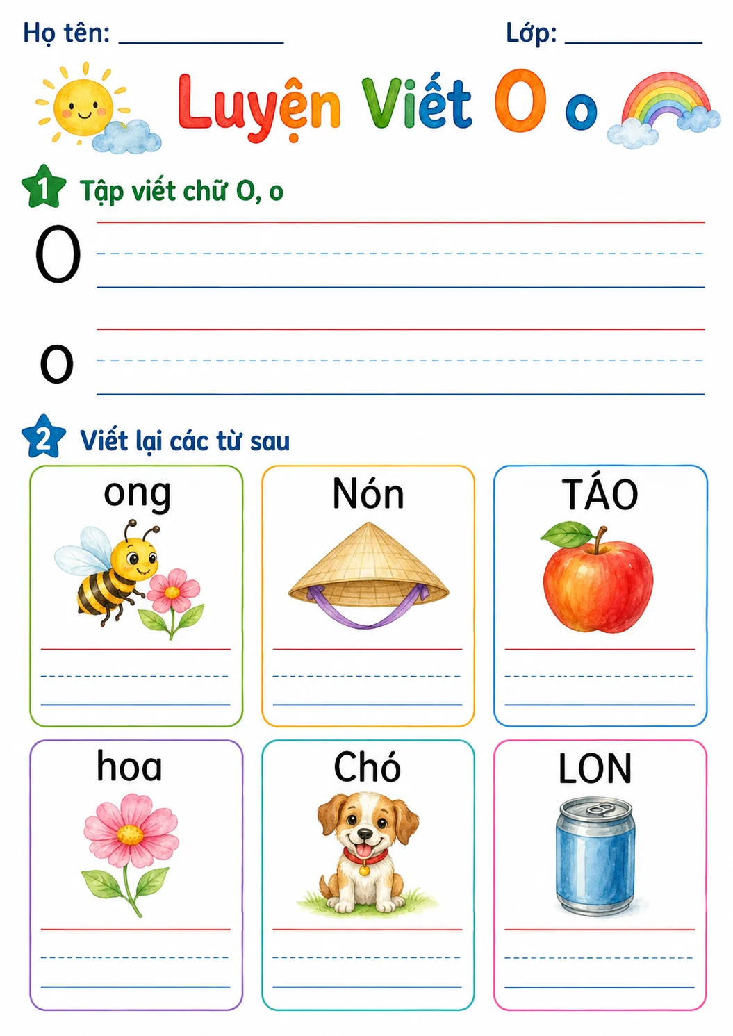 Vietnamese Letter O Phonics Worksheets Pack page 2 printable worksheet preview