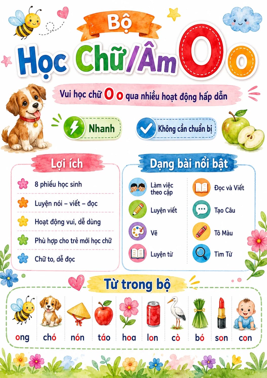 Vietnamese Letter O Phonics Worksheets Pack page 8 printable worksheet preview