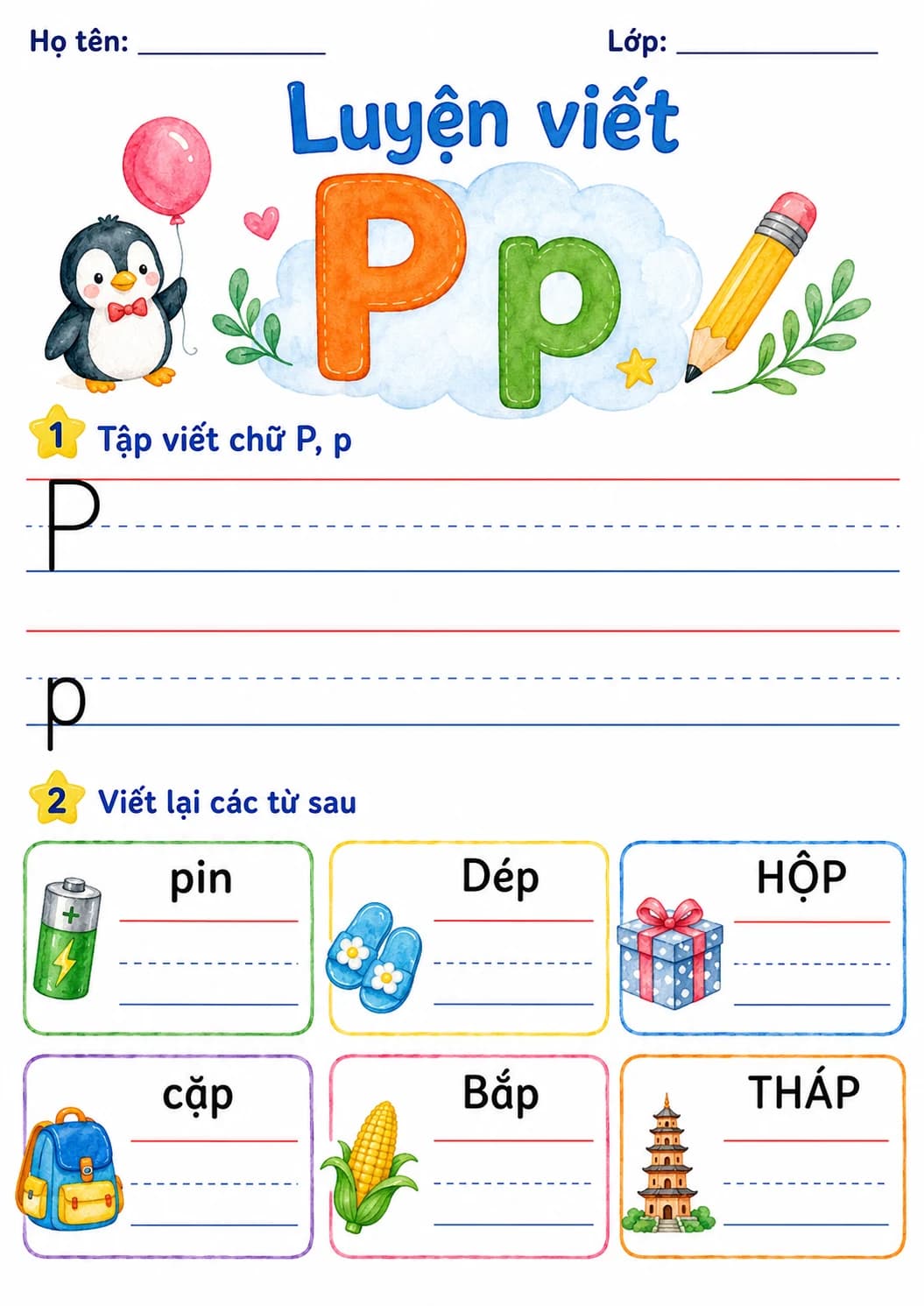 Vietnamese Letter P Phonics Worksheets Pack page 2 printable worksheet preview