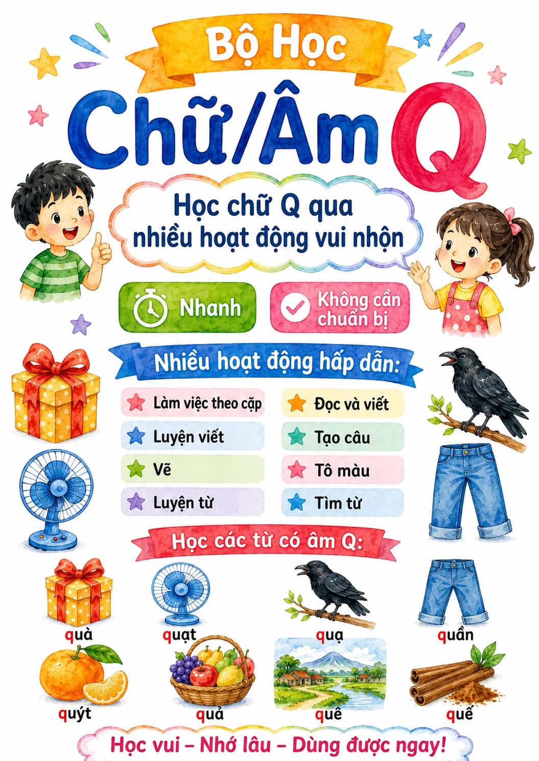 Vietnamese Letter Q Phonics Worksheets Pack printable worksheet pack preview from KiwiBee