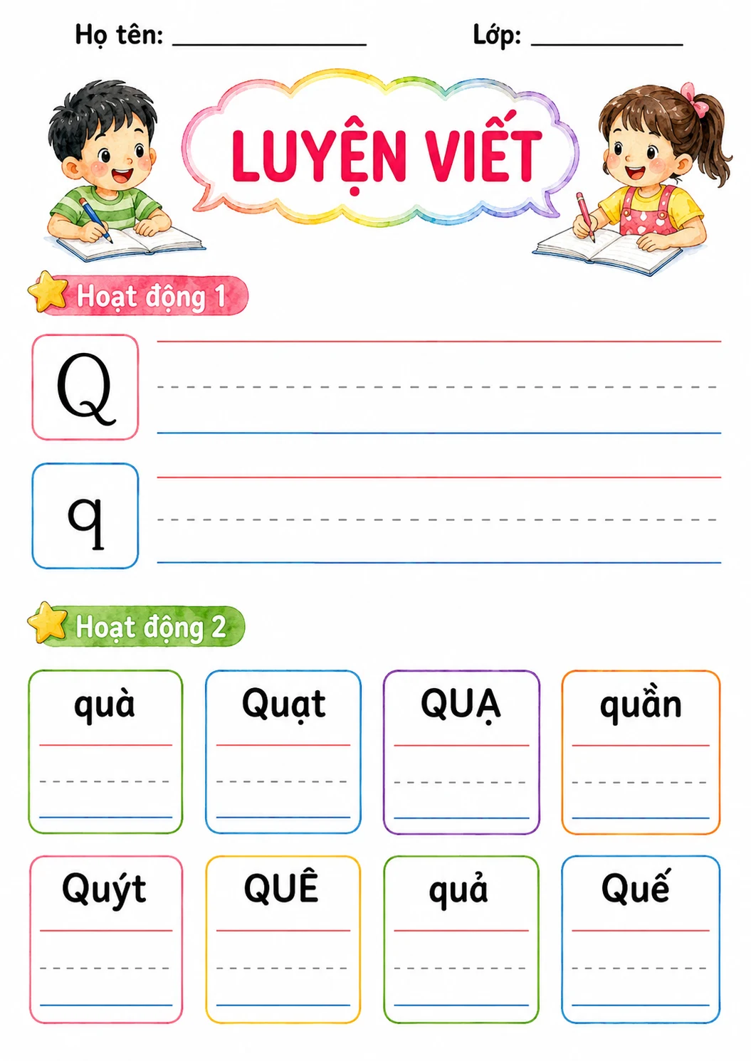 Vietnamese Letter Q Phonics Worksheets Pack page 6 printable worksheet preview