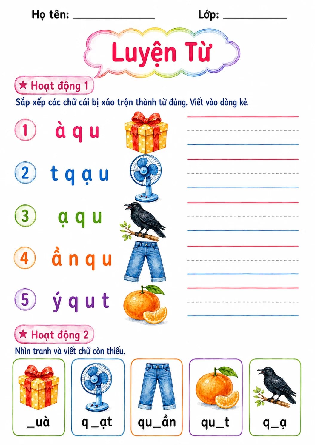 Vietnamese Letter Q Phonics Worksheets Pack page 9 printable worksheet preview