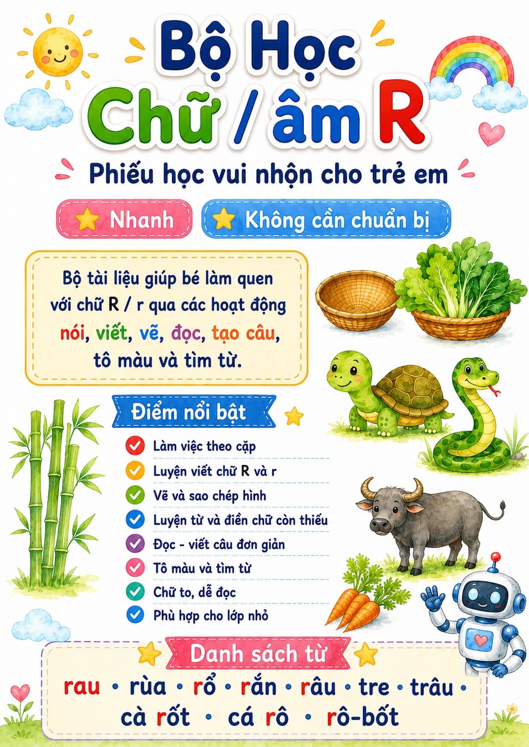Vietnamese Letter R Phonics Worksheets Pack printable worksheet pack preview from KiwiBee