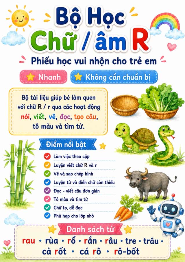 Vietnamese Letter R Phonics Worksheets Pack
