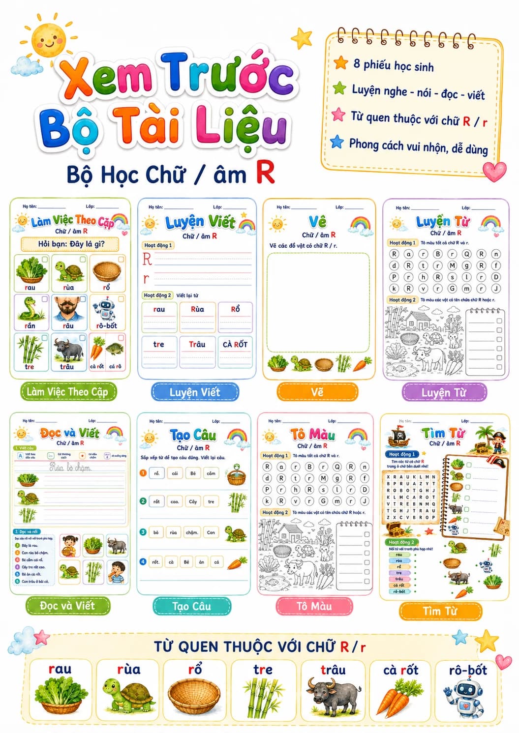 Vietnamese Letter R Phonics Worksheets Pack page 2 printable worksheet preview