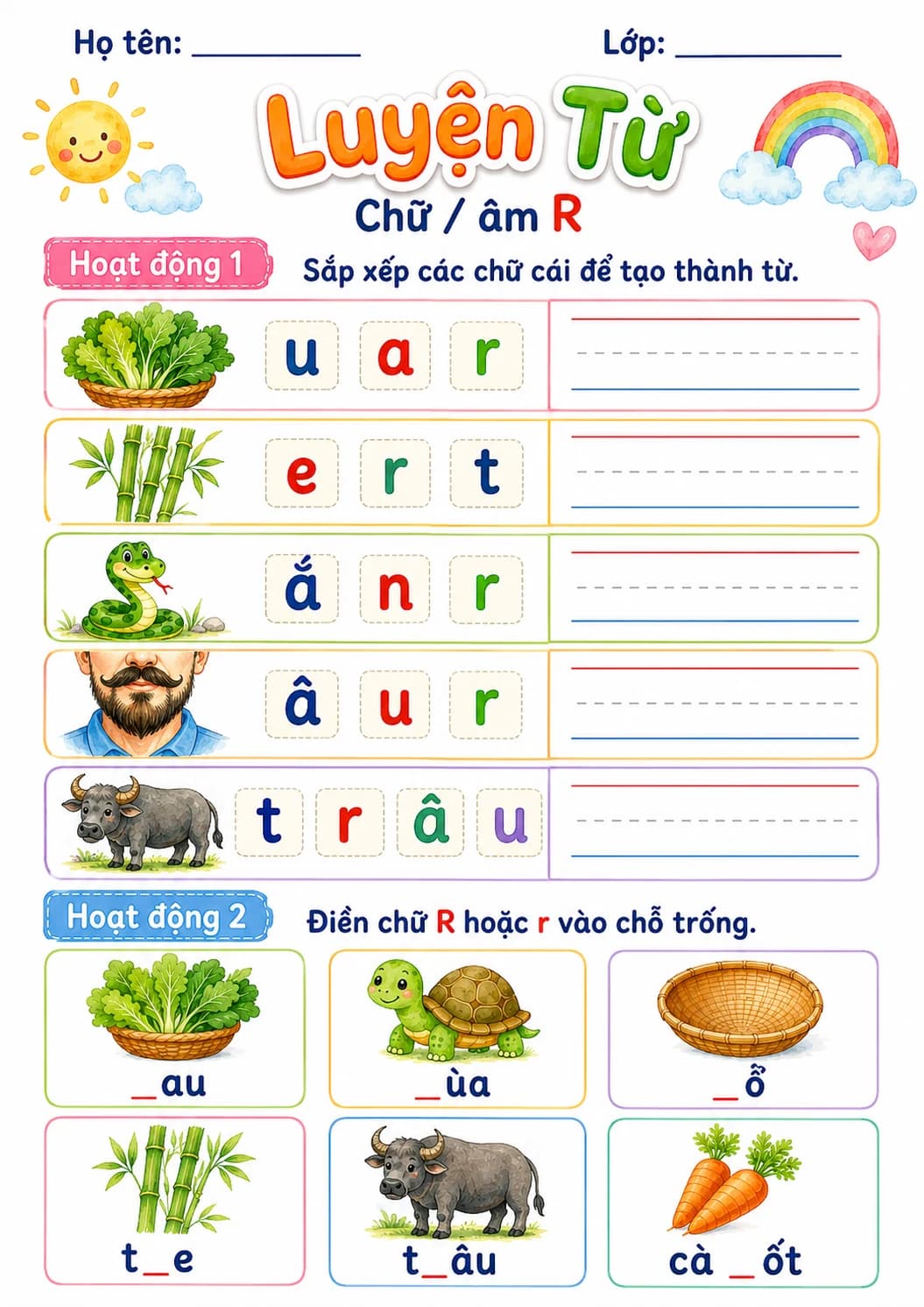 Vietnamese Letter R Phonics Worksheets Pack page 4 printable worksheet preview