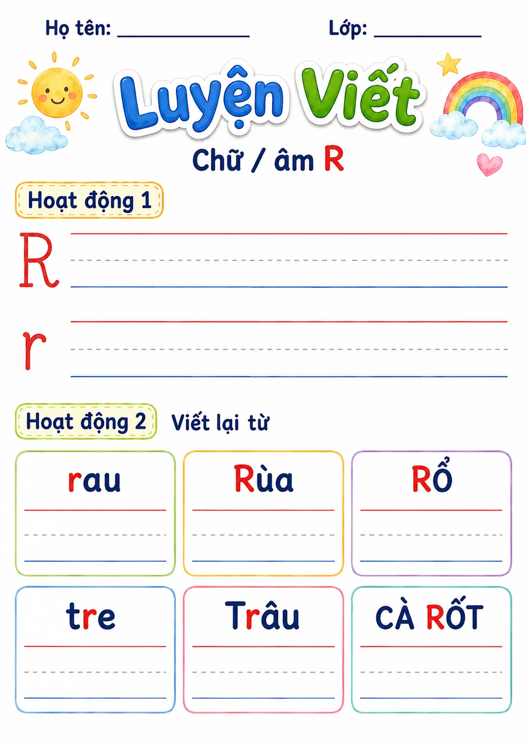 Vietnamese Letter R Phonics Worksheets Pack page 6 printable worksheet preview