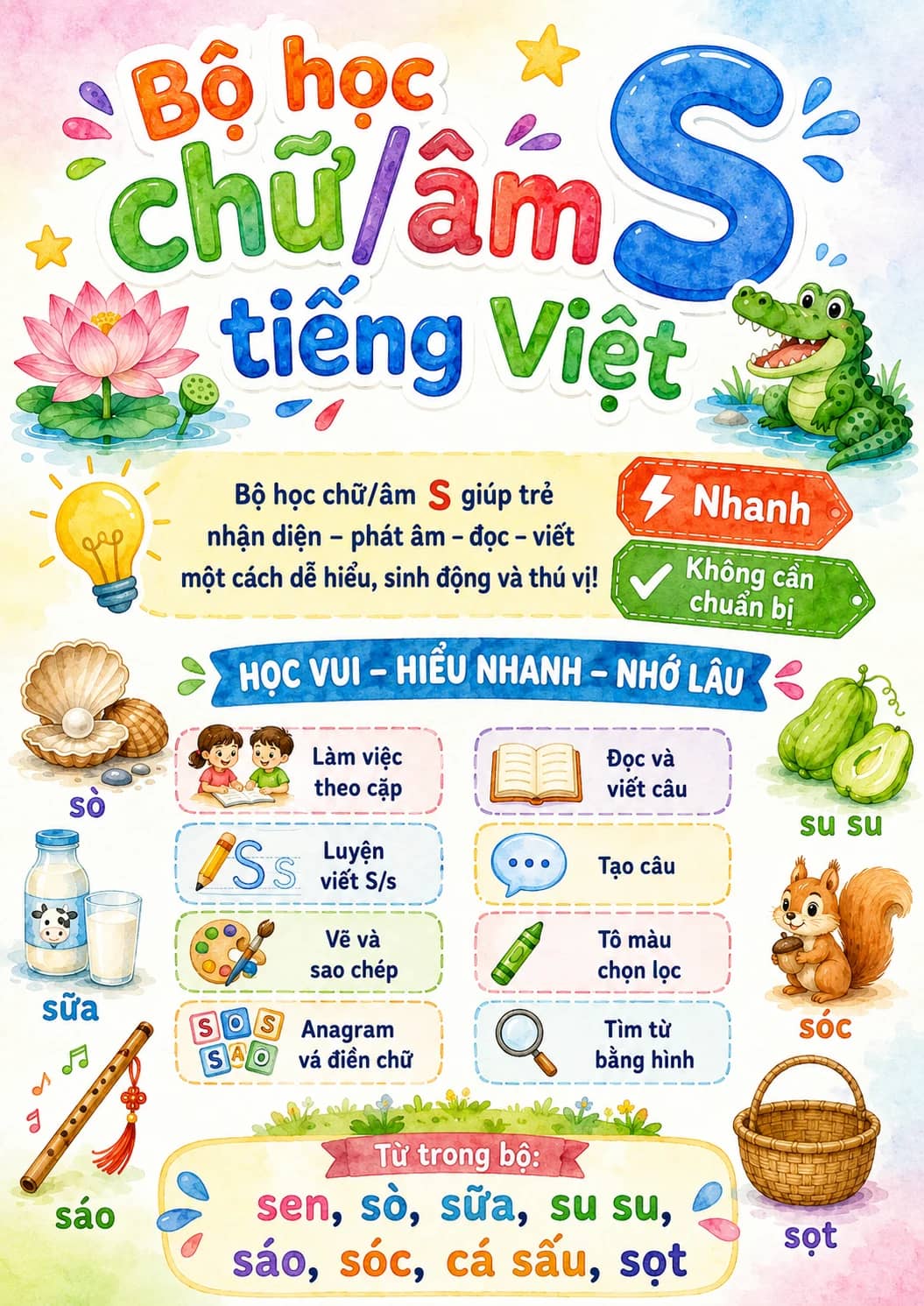 Vietnamese Letter S Phonics Worksheets Pack printable worksheet pack preview from KiwiBee
