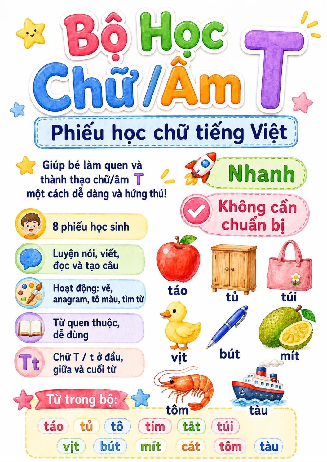 Vietnamese Letter T Phonics Worksheets Pack page 9 printable worksheet preview