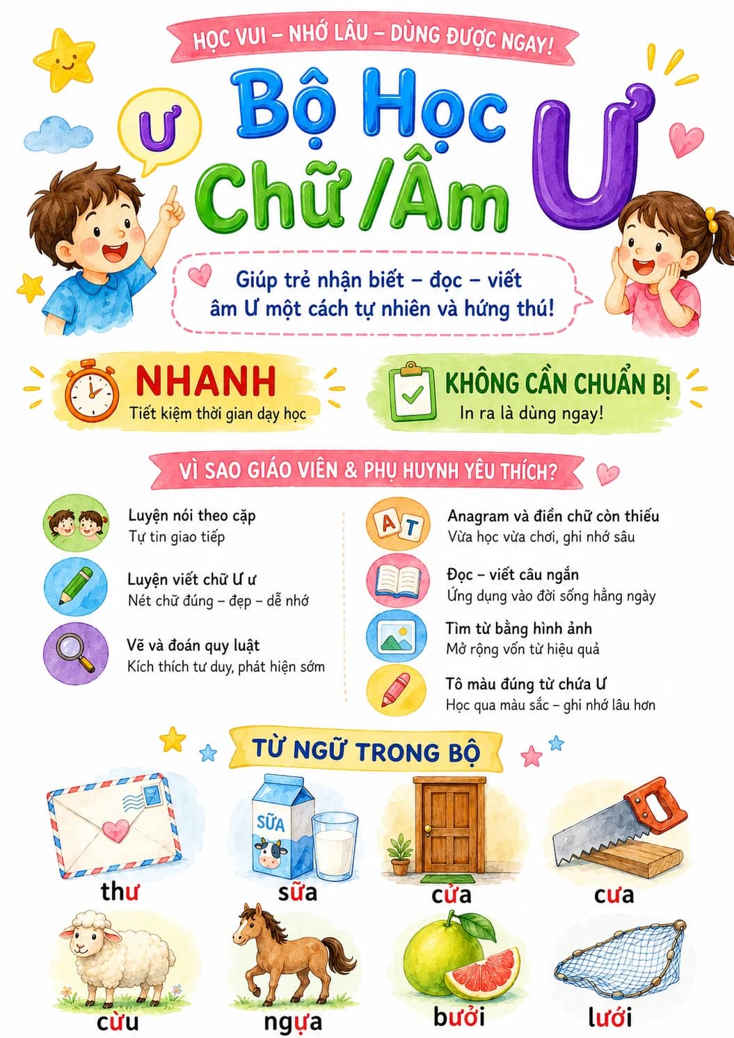Vietnamese Letter U Horn Phonics Worksheets Pack printable worksheet pack preview from KiwiBee