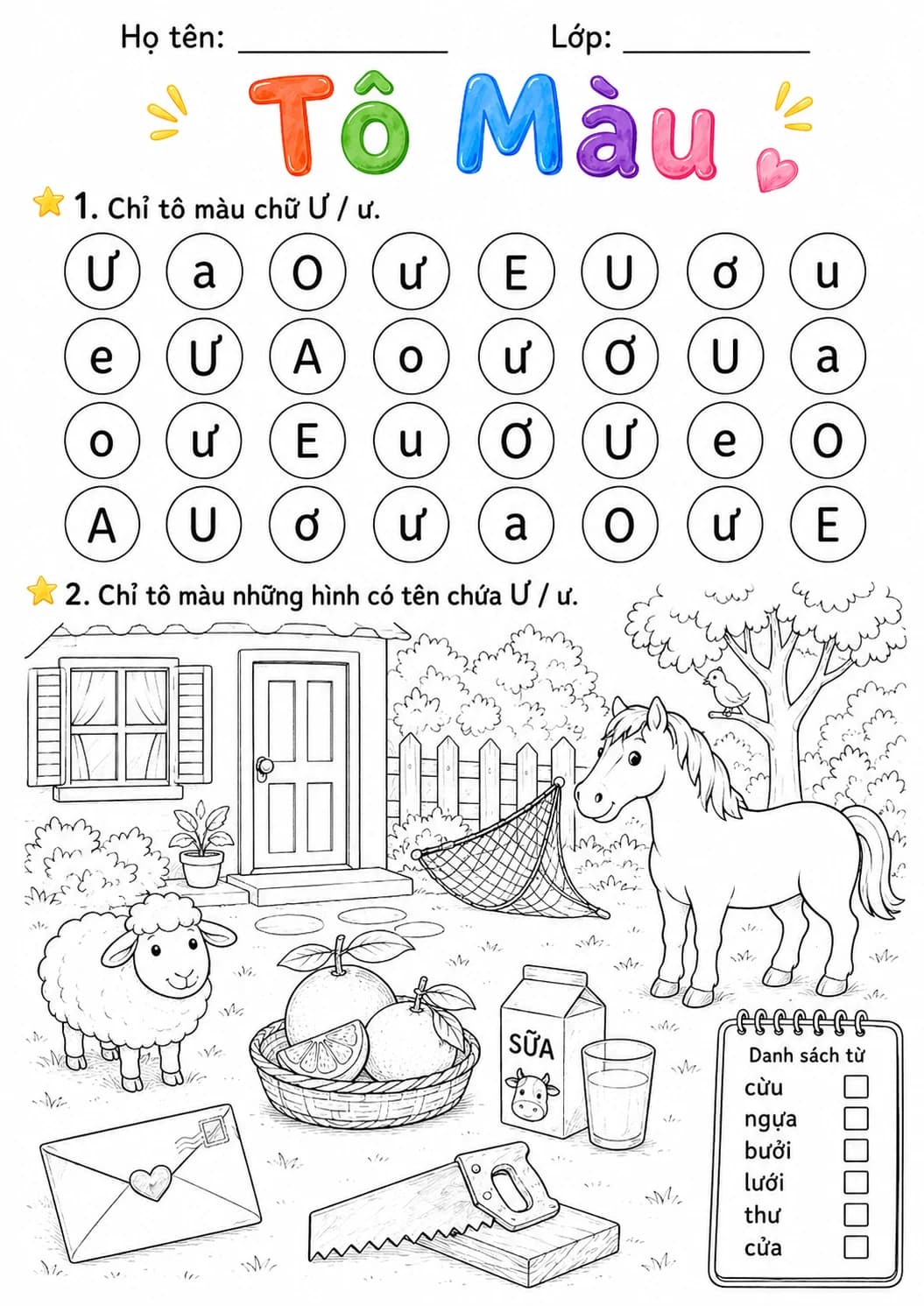 Vietnamese Letter U Horn Phonics Worksheets Pack page 3 printable worksheet preview