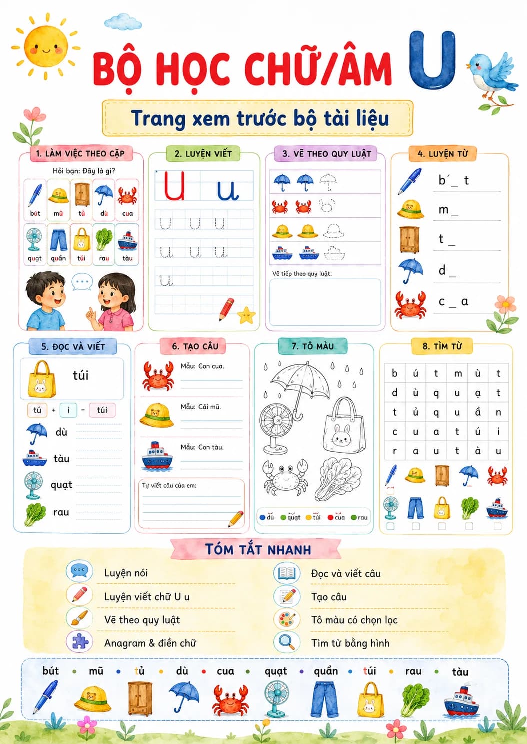 Vietnamese Letter U Phonics Worksheets Pack page 2 printable worksheet preview