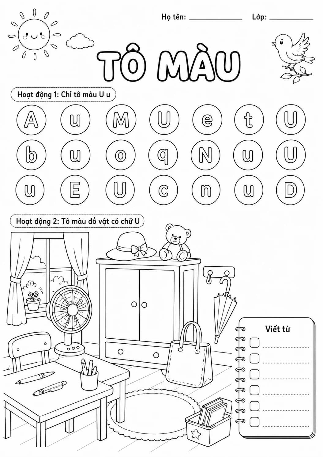 Vietnamese Letter U Phonics Worksheets Pack page 3 printable worksheet preview