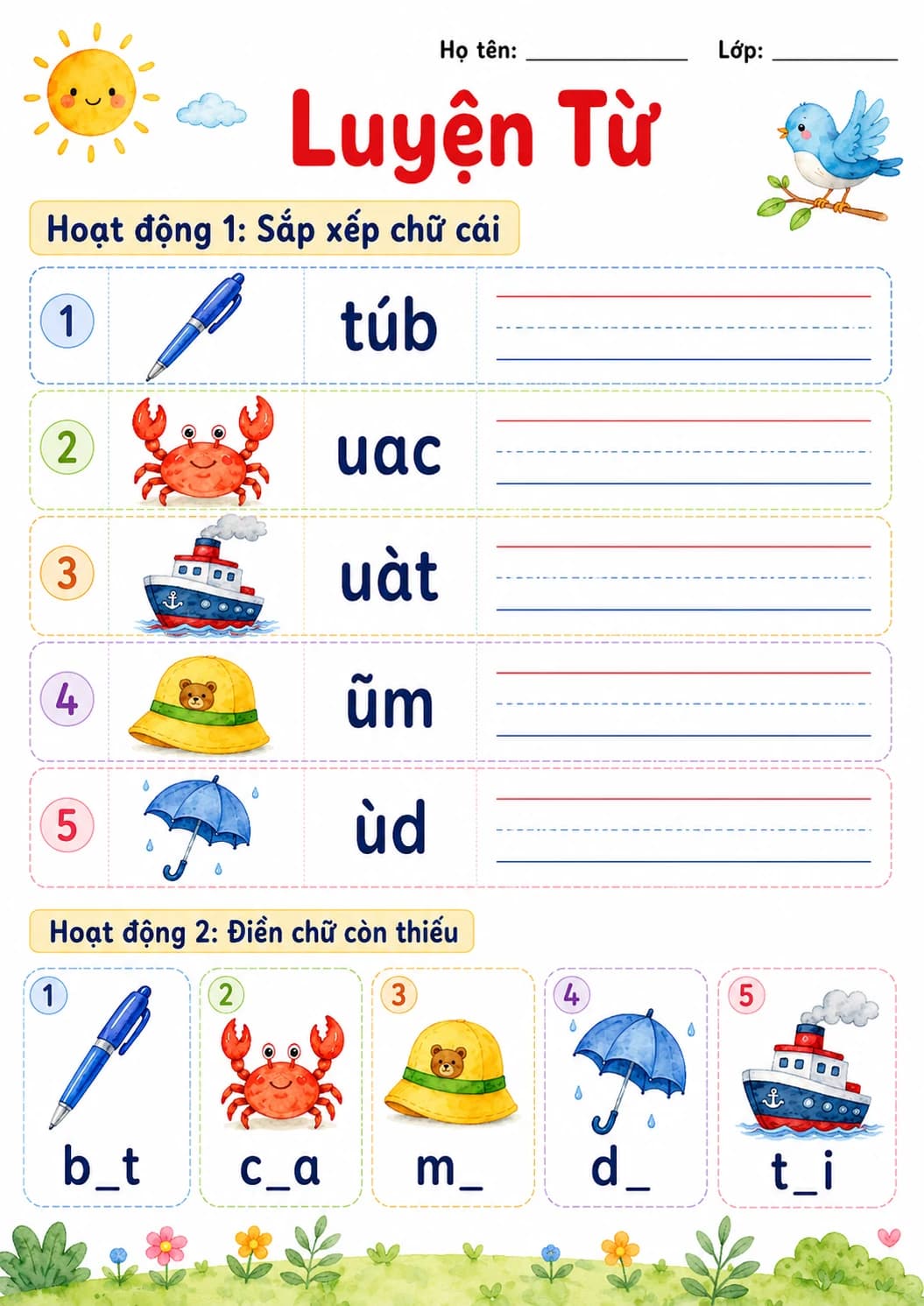 Vietnamese Letter U Phonics Worksheets Pack page 8 printable worksheet preview