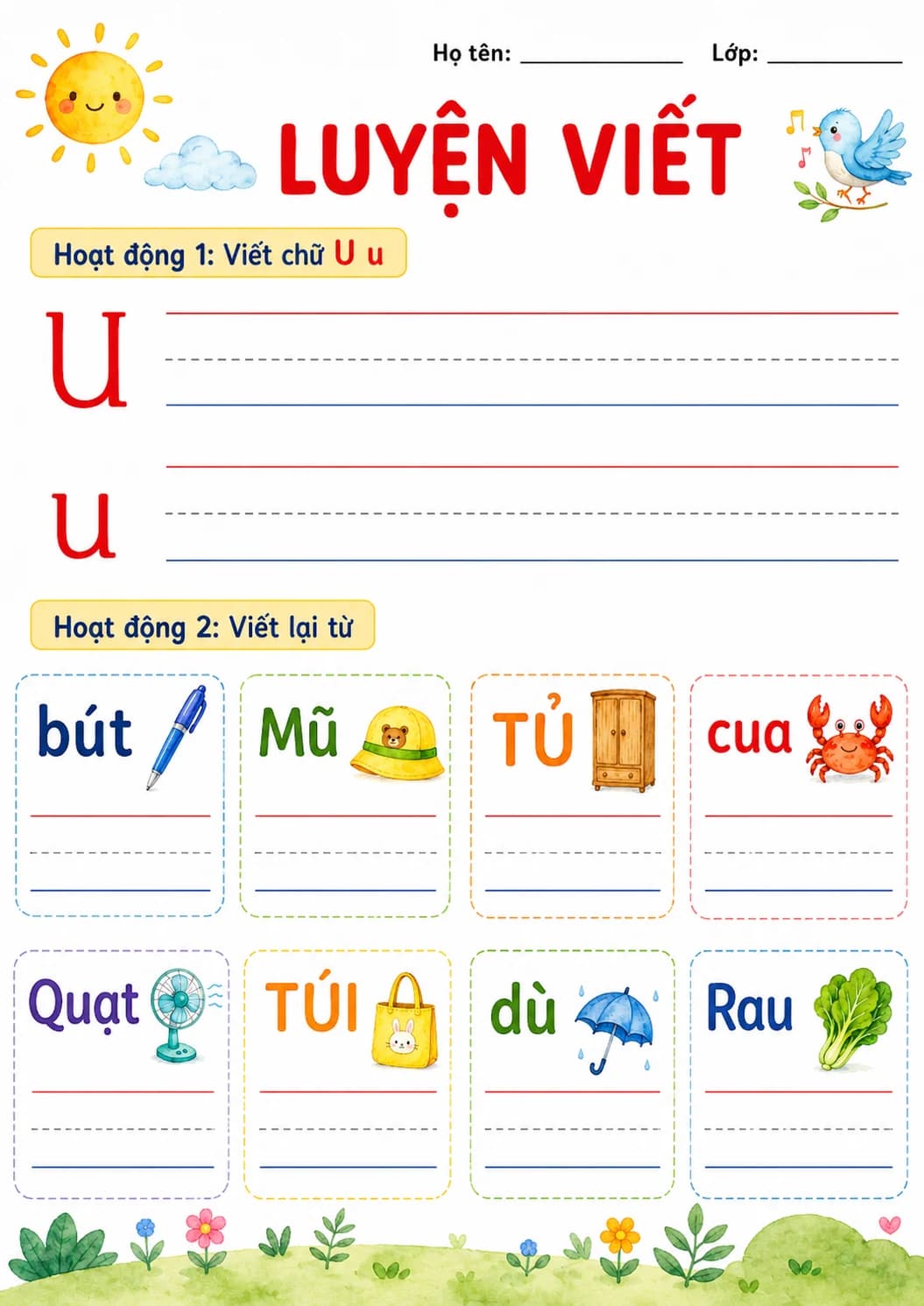Vietnamese Letter U Phonics Worksheets Pack page 9 printable worksheet preview