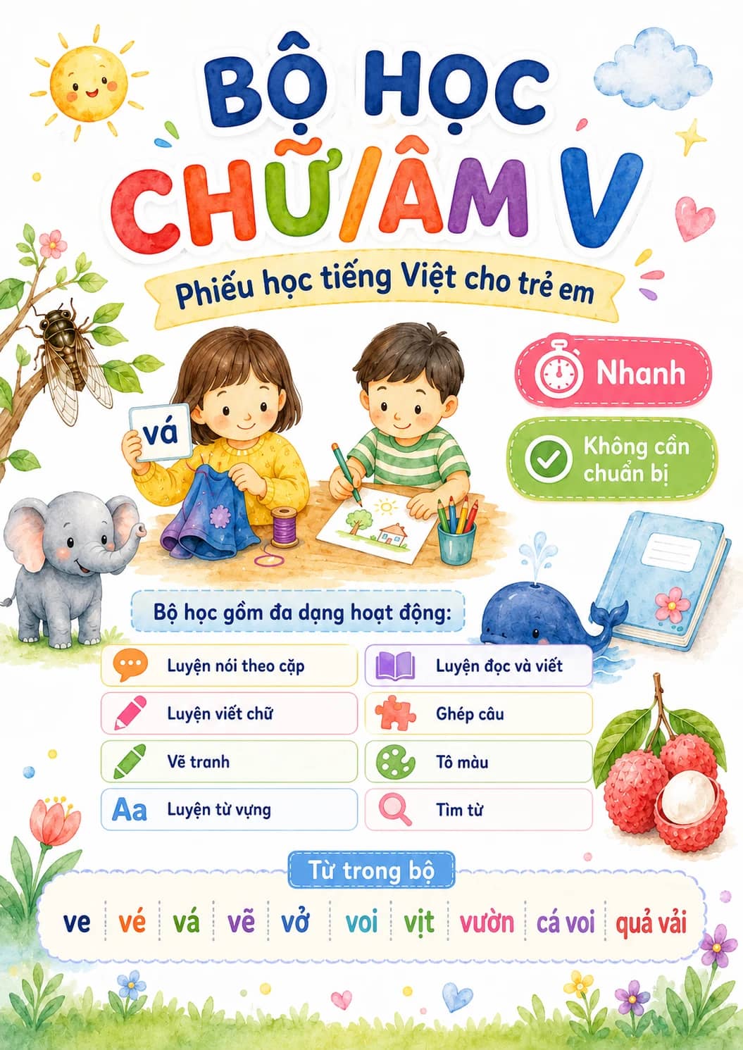 Vietnamese Letter V Phonics Worksheets Pack printable worksheet pack preview from KiwiBee