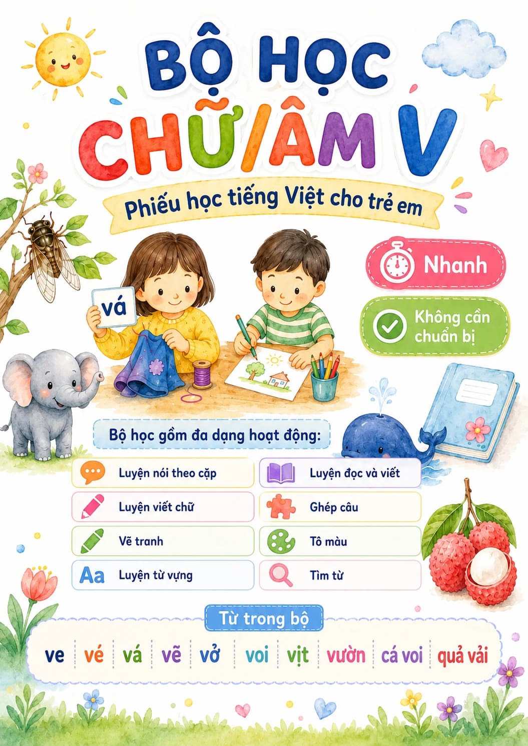 Vietnamese Letter V Phonics Worksheets Pack printable worksheet pack preview from KiwiBee