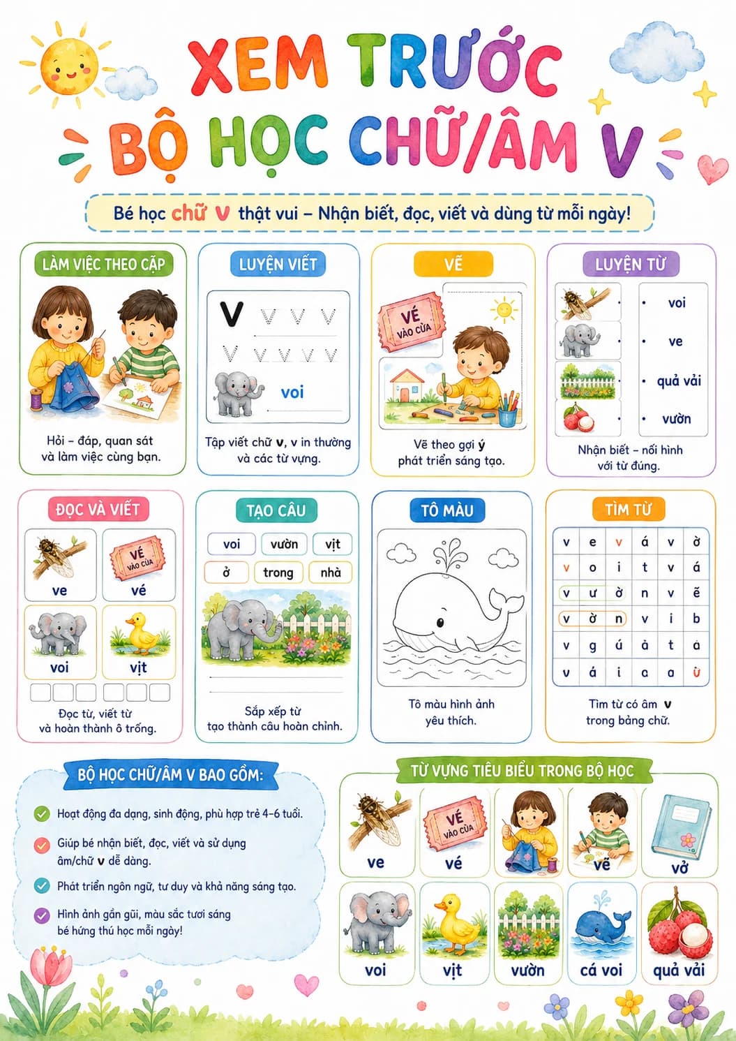 Vietnamese Letter V Phonics Worksheets Pack page 10 printable worksheet preview