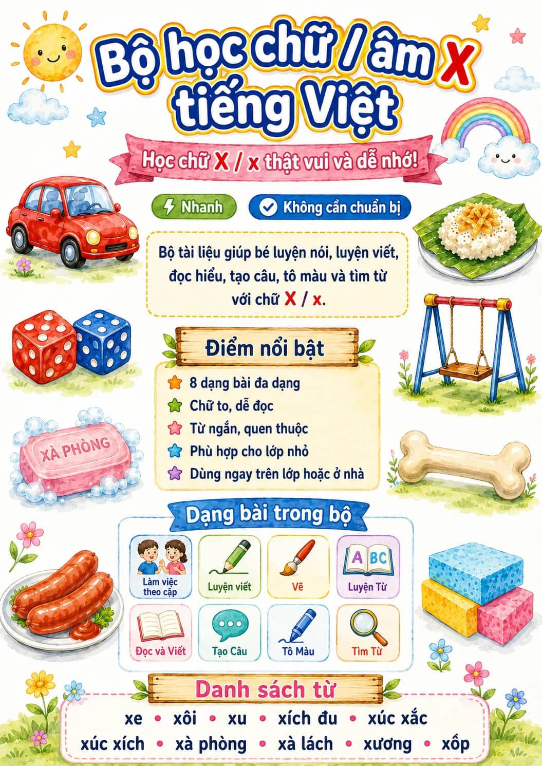 Vietnamese Letter X Phonics Worksheets Pack printable worksheet pack preview from KiwiBee