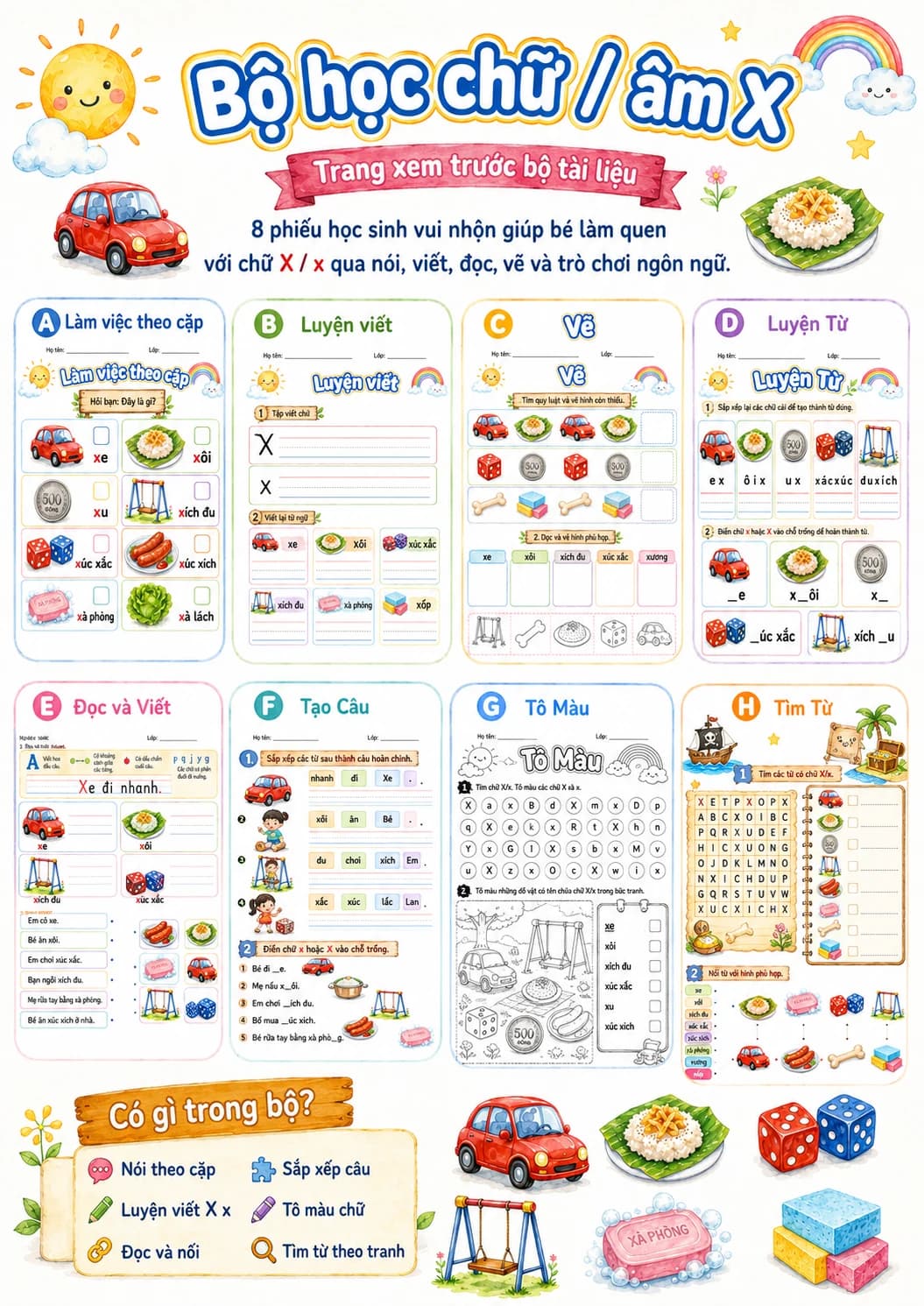 Vietnamese Letter X Phonics Worksheets Pack page 7 printable worksheet preview