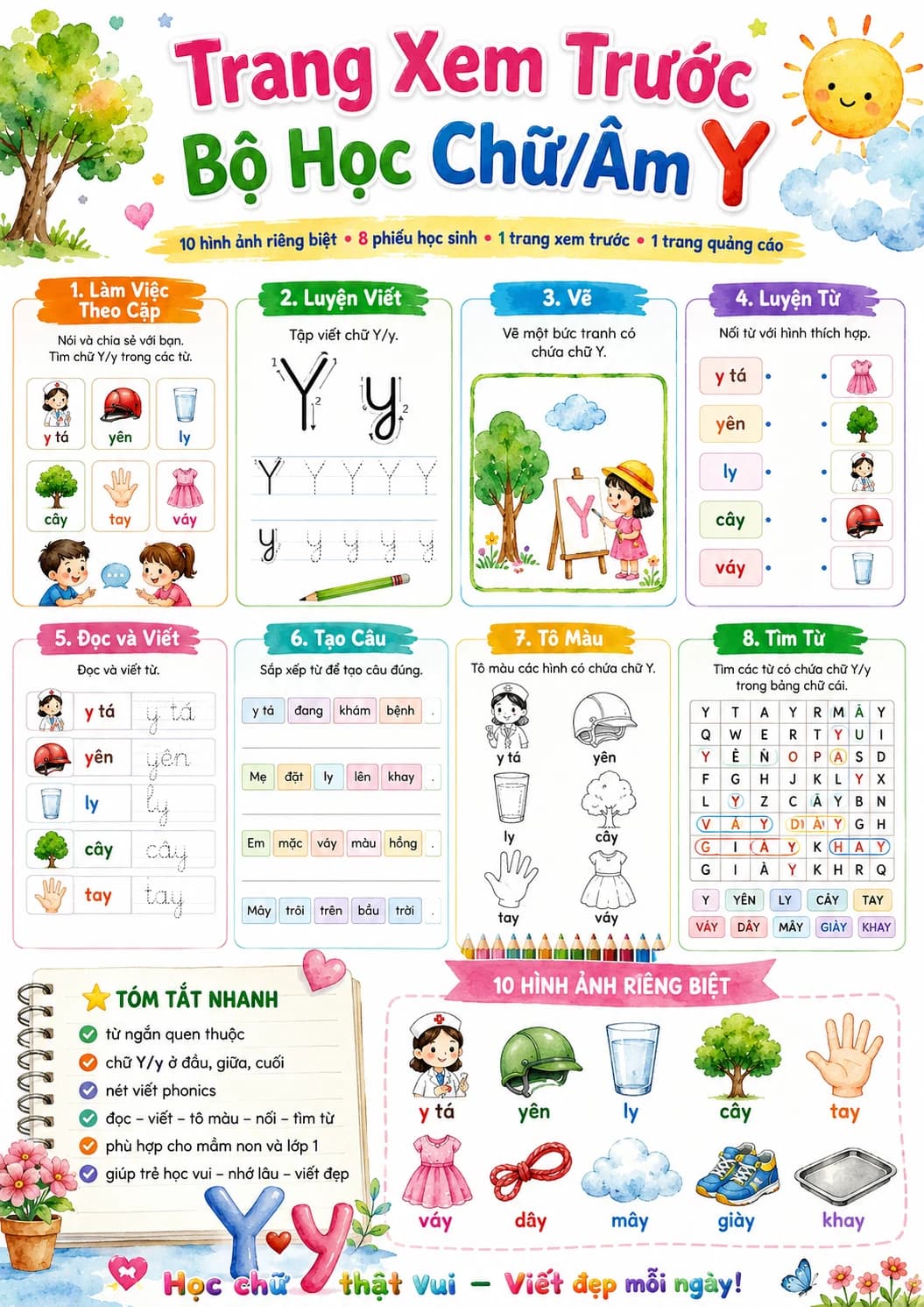 Vietnamese Letter Y Phonics Worksheets Pack page 2 printable worksheet preview