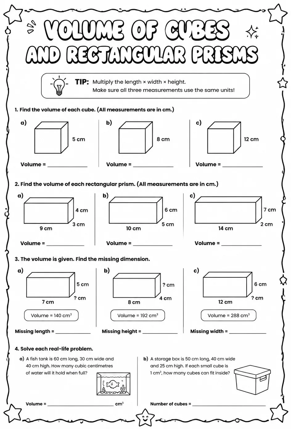 Volume of cubes and rectangular prisms