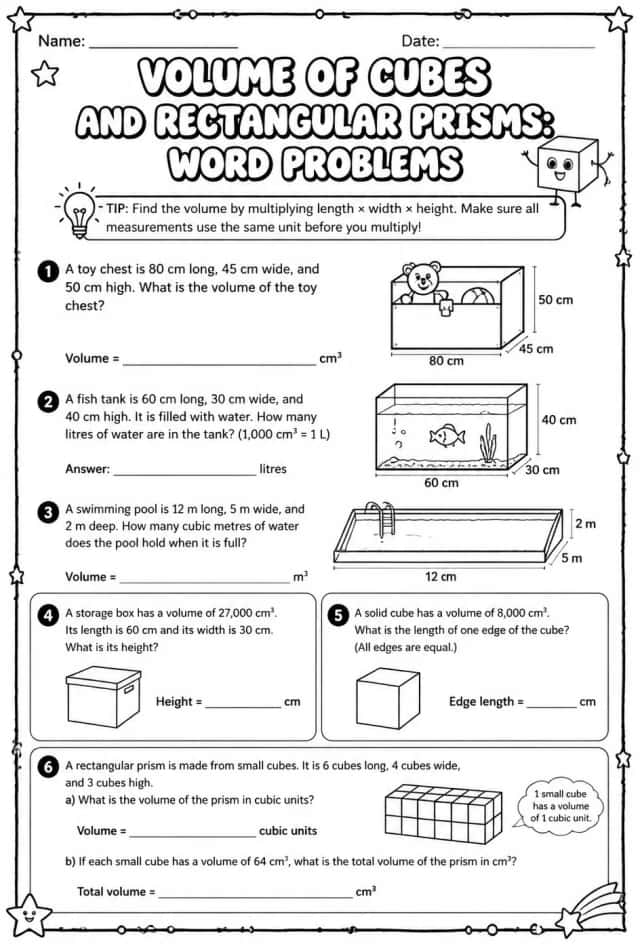 Volume of cubes and rectangular prisms: word problems