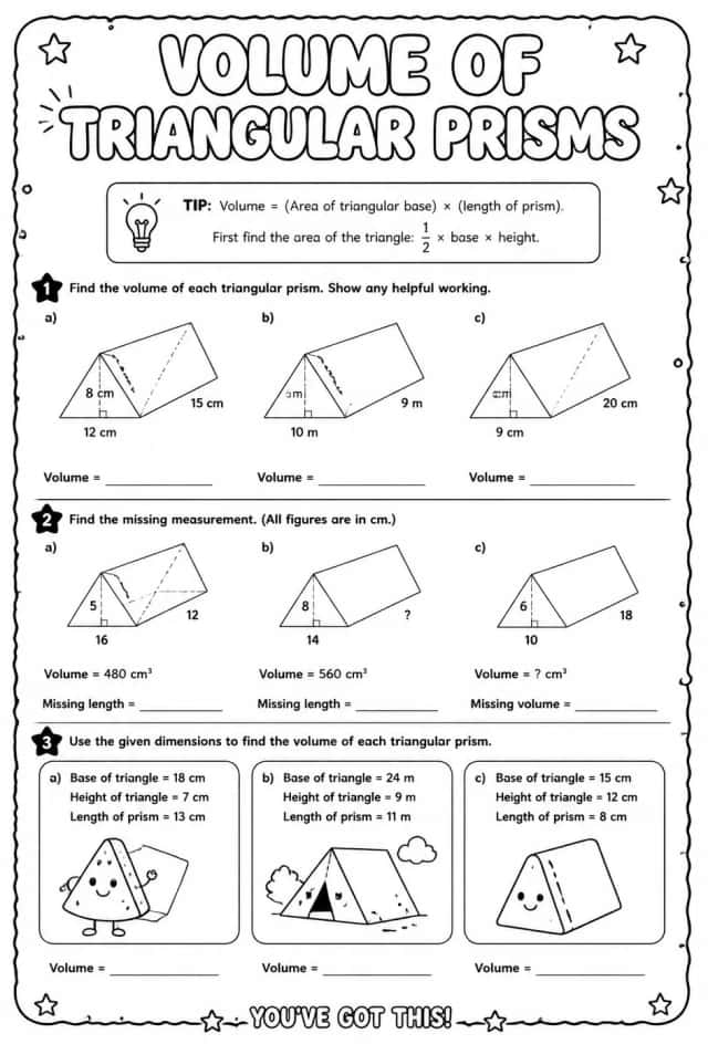 Volume of triangular prisms