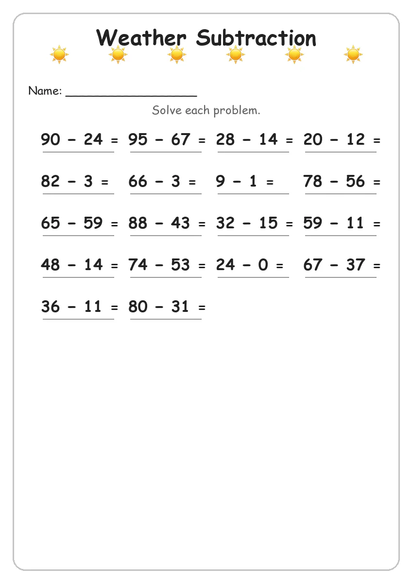 Weather Subtraction (Grade 3)