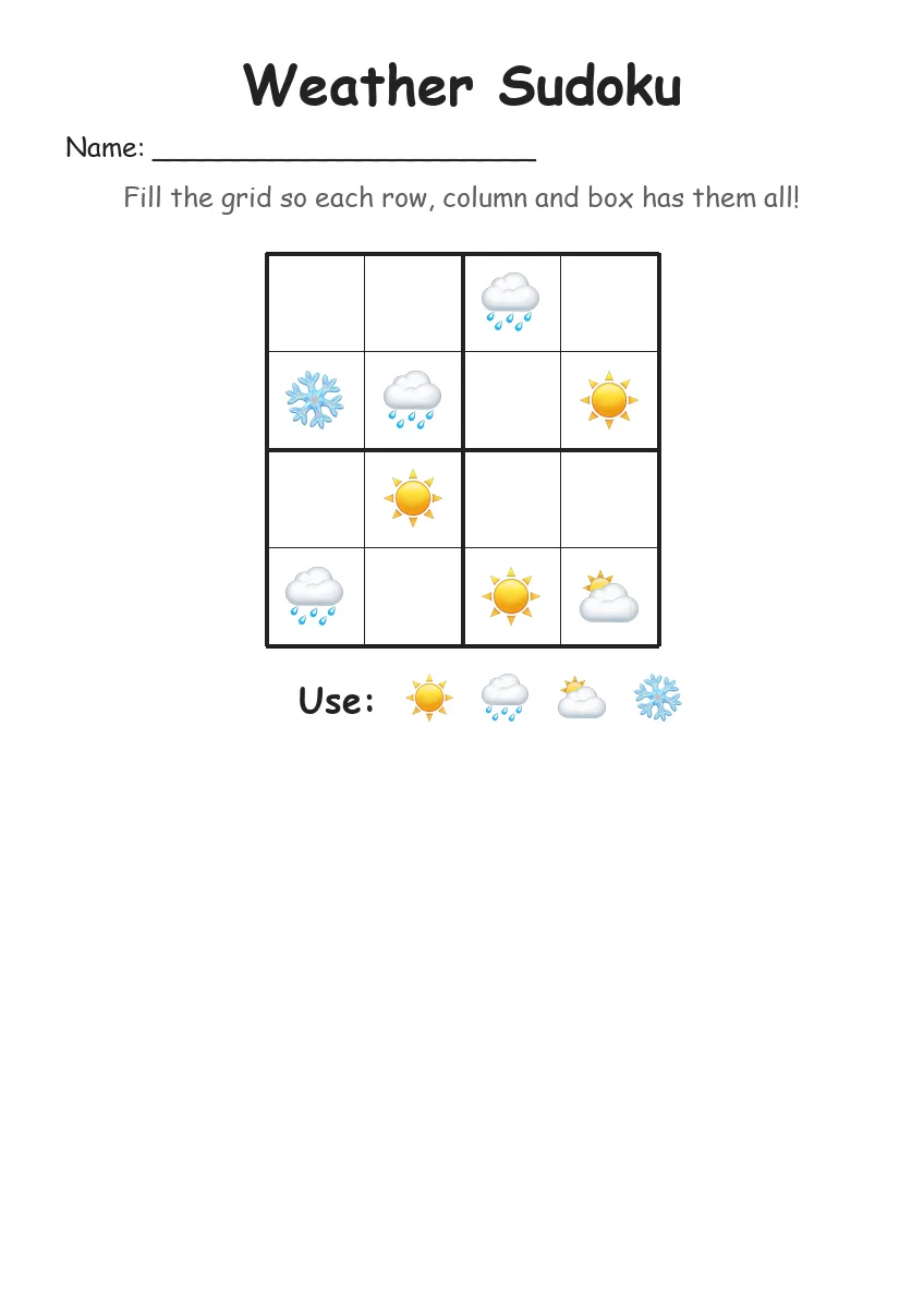 Weather Sudoku 4x4 (Kindergarten)