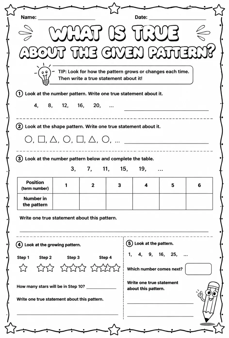 What is true about the given pattern? — free printable Grade 4 math worksheet