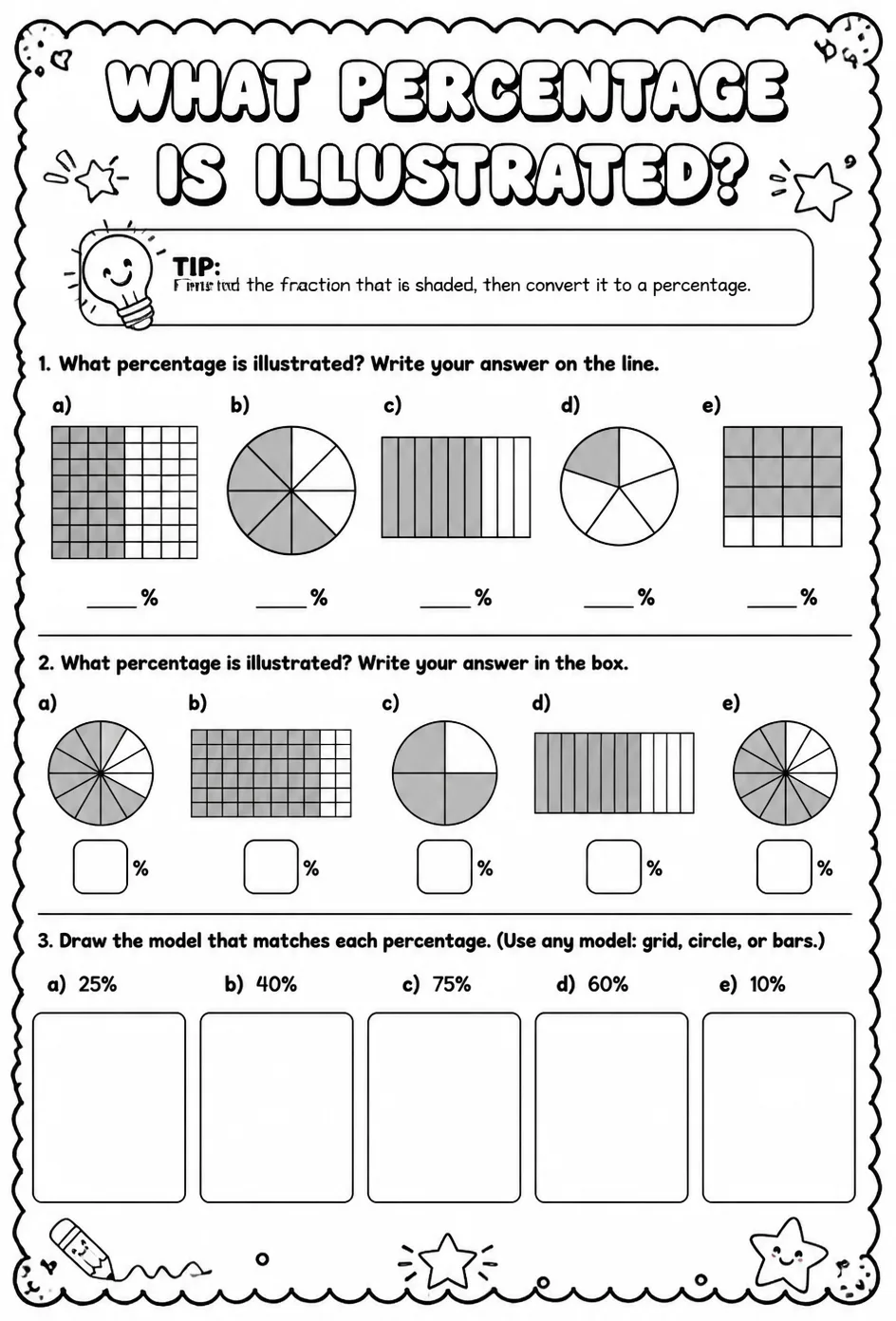 What percentage is illustrated? — free printable Grade 6 math worksheet