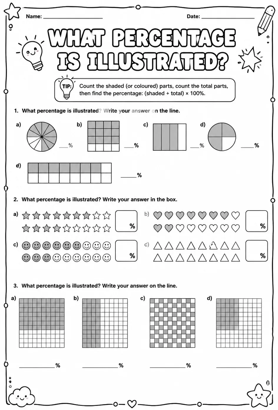 What percentage is illustrated? — free printable Grade 7 math worksheet
