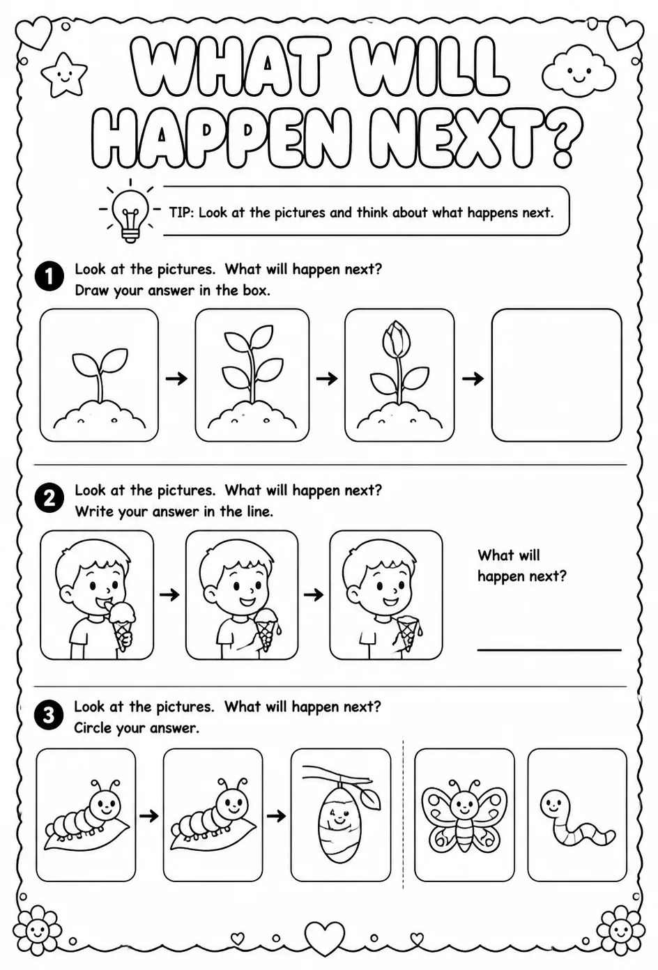What will happen next? — free printable Pre-K English & Reading worksheet