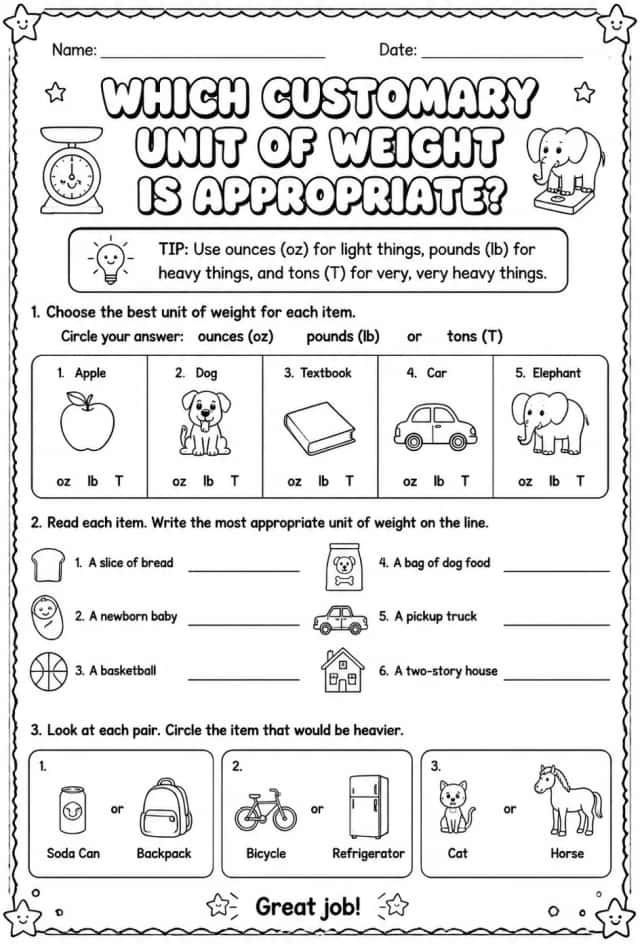 Which customary unit of weight is appropriate?