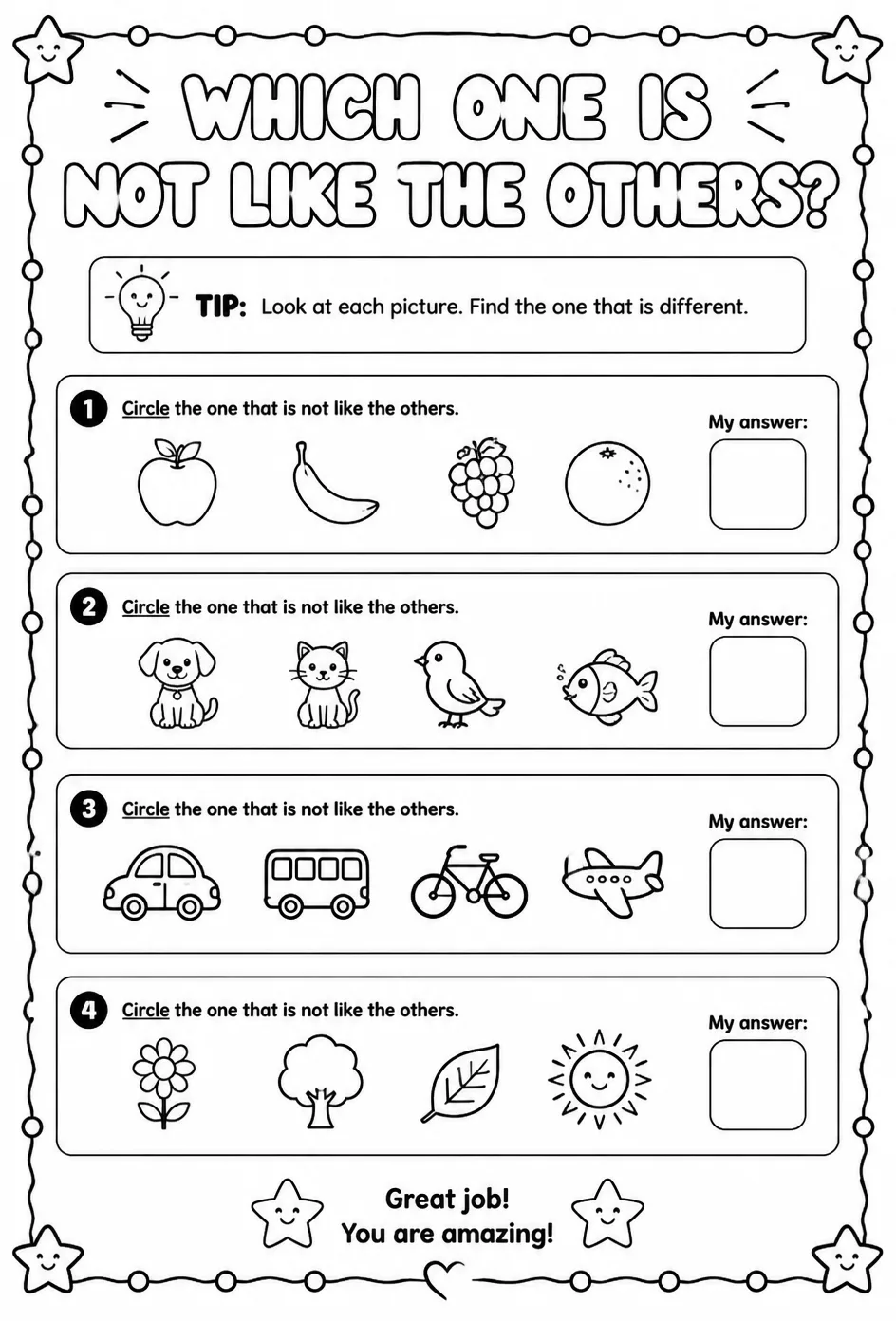 Which one is not like the others? — free printable Vocabulary English worksheet