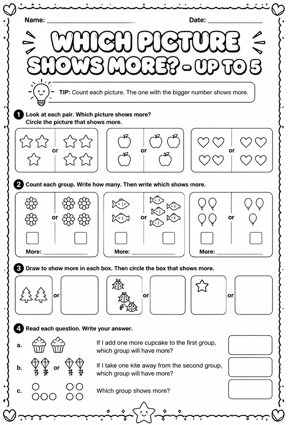 Which picture shows more? - up to $5 — free printable Grade 2 math worksheet