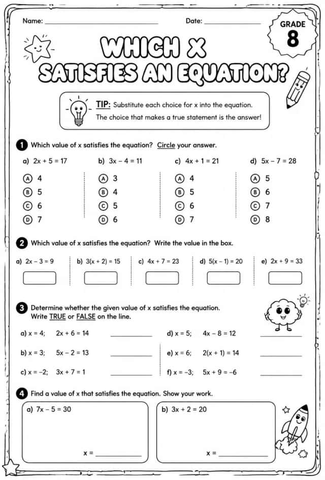 Which x satisfies an equation?