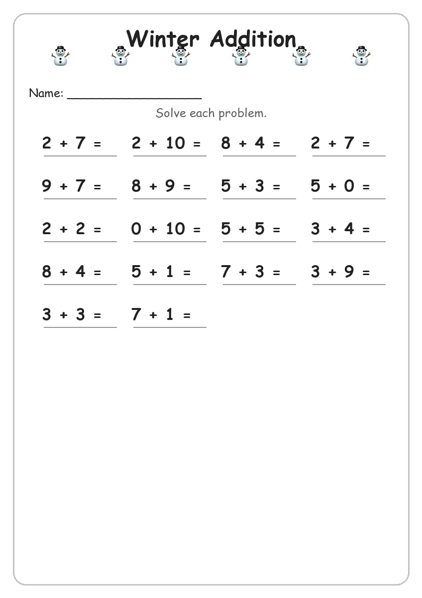 Winter Addition (Grade 1)