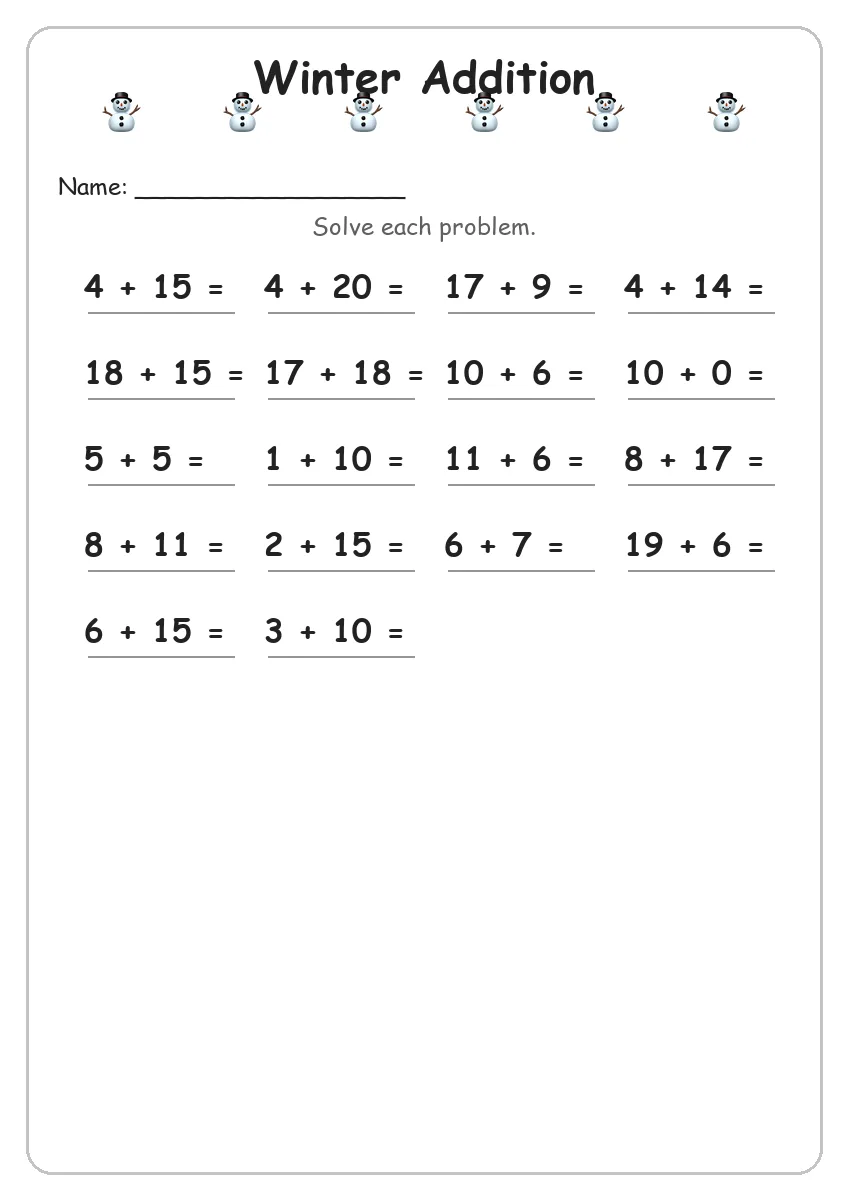 Winter Addition (Grade 2)