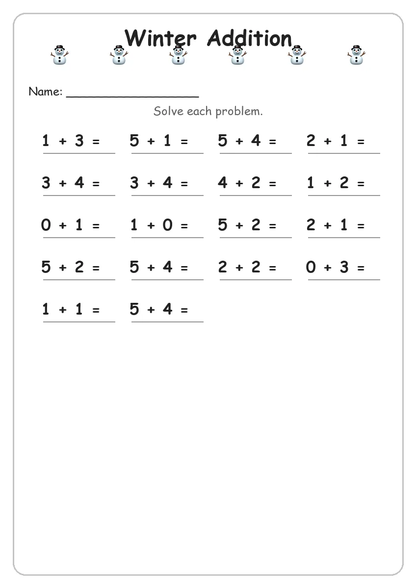 Winter Addition (Kindergarten)