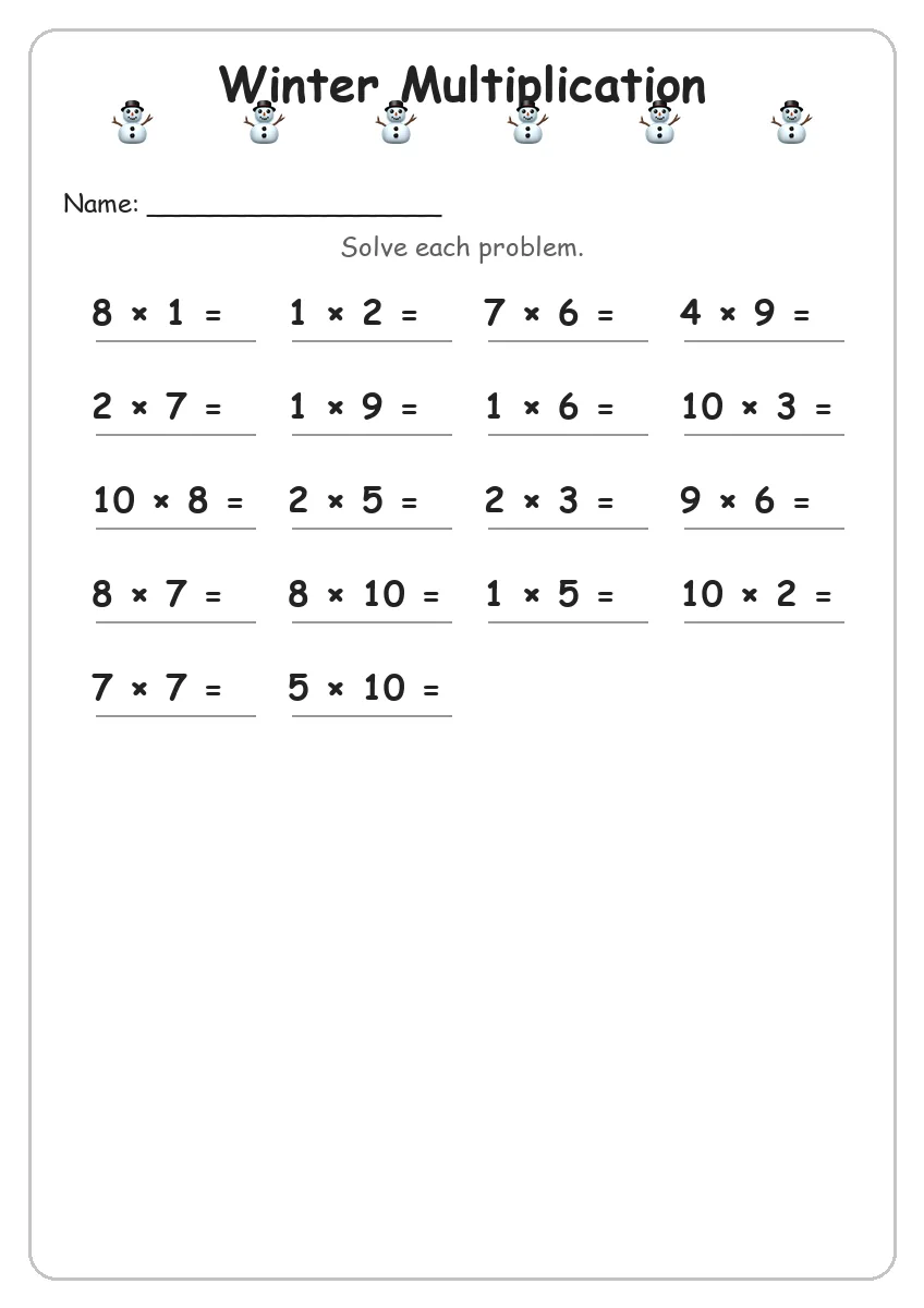 Winter Multiplication (Grade 3)