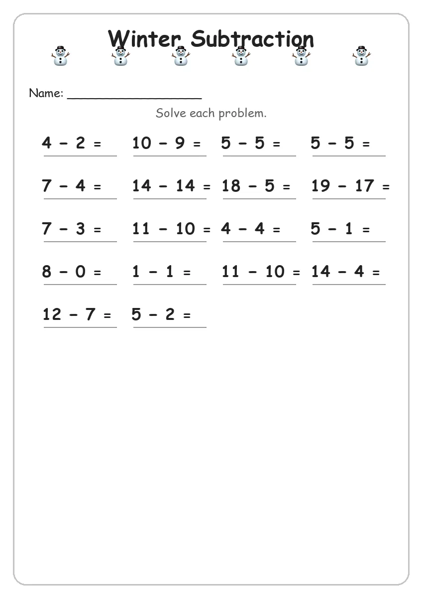 Winter Subtraction (Grade 1)