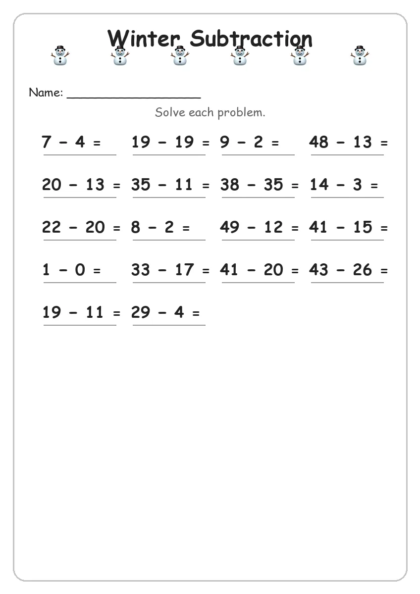 Winter Subtraction (Grade 2)
