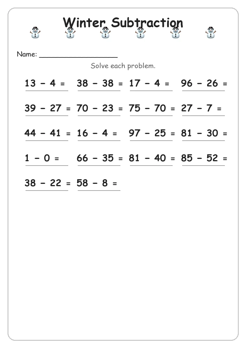 Winter Subtraction (Grade 3)